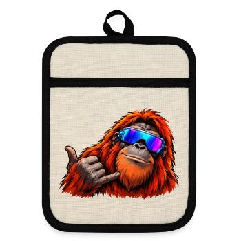 orang-utan-cool - Topflappen mit Gummirückseite - Leinen/Schwarz  - Vorne