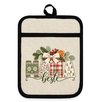Beste Mama – Weihnachten Geschenk - Topflappen mit Gummirückseite - Leinen/Schwarz  - Vorne