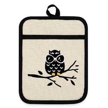 Owl - Pot holders with rubber back - linen/black  - Front