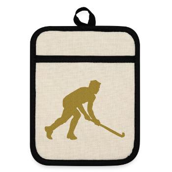 Gold Unihockey - Topflappen mit Gummirückseite - Leinen/Schwarz  - Vorne