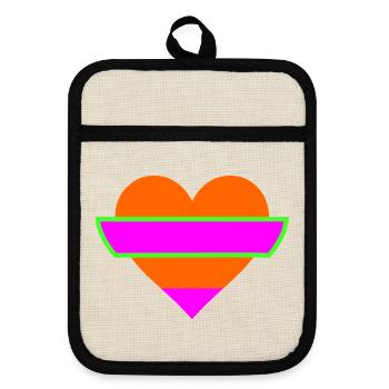 Neon heart with pink and geometric gradation. - Pot holders with rubber back - linen/black  - Front