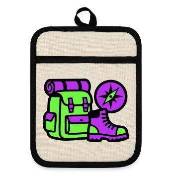 Hiking Backpack Compass Graphic - Pot holders with rubber back - linen/black  - Front