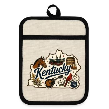 Vintage-Kentucky Bluegrass-Bourbon-Aufkleber - Topflappen mit Gummirückseite - Leinen/Schwarz  - Vorne