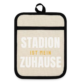 Stadion ist mein Zuhause Fußball Fan Spruch Ultras - Topflappen mit Gummirückseite - Leinen/Schwarz  - Vorne