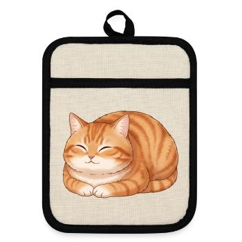 Rote Katze - Topflappen mit Gummirückseite - Leinen/Schwarz  - Vorne