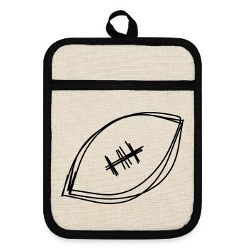 Football handgezeichnet - Topflappen mit Gummirückseite - Leinen/Schwarz  - Vorne
