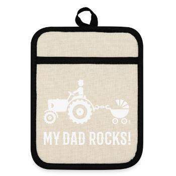 My Dad Rocks! (Trecker & Kinderwagen / White) - Topflappen mit Gummirückseite - Leinen/Schwarz  - Vorne