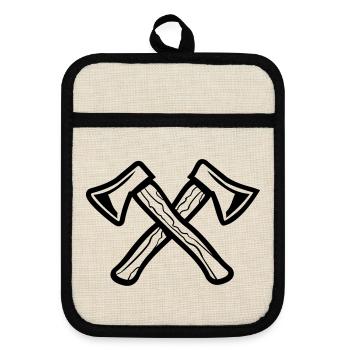 Gekreuzte Äxte, Axes - Topflappen mit Gummirückseite - Leinen/Schwarz  - Vorne