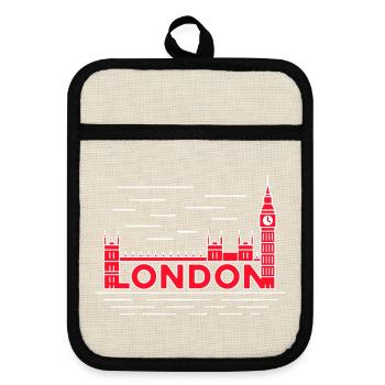 London Skyline Bold Red - Pot holders with rubber back - linen/black  - Front