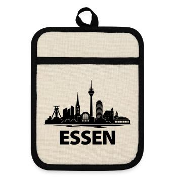 Essen Skyline - Topflappen mit Gummirückseite - Leinen/Schwarz  - Vorne