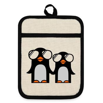 funky penguins - Pot holders with rubber back - linen/black  - Front