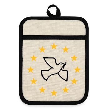 Peace dove in stars - Pot holders with rubber back - linen/black  - Front