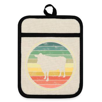Cow cows - Pot holders with rubber back - linen/black  - Front