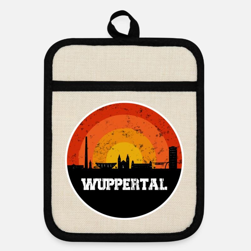 Wuppertal Skyline - Pot holders with rubber back - linen/black 