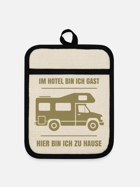 Cooler Dauercamper Spruch Wohnmobil Zuhause - Topflappen mit Gummirückseite - Leinen/Schwarz