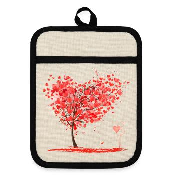 Tree of hearts - Pot holders with rubber back - linen/black  - Front
