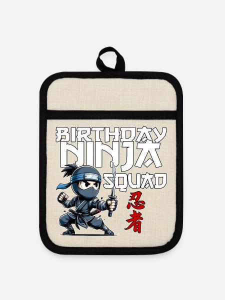 Birthday Ninja Squad Compleanno Lustig - Topflappen mit Gummirückseite - Leinen/Schwarz 