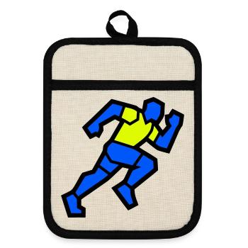 Fast Polygon Runner Marathon Team - Pot holders with rubber back - linen/black  - Front