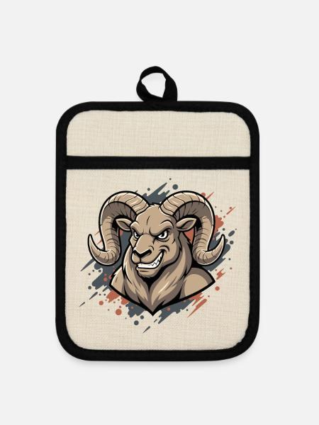Aggressiver Ram-Maskot - Topflappen mit Gummirückseite - Leinen/Schwarz