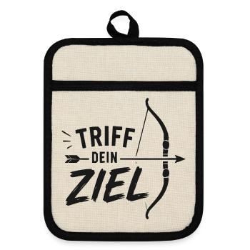 Triff Dein Ziel Bogenmotiv - Topflappen mit Gummirückseite - Leinen/Schwarz  - Vorne