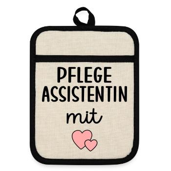 Pflegeassistentin Pflegefachassistenz - Topflappen mit Gummirückseite - Leinen/Schwarz  - Vorne