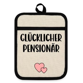 Glücklicher Pensionär Herz - Topflappen mit Gummirückseite - Leinen/Schwarz  - Vorne