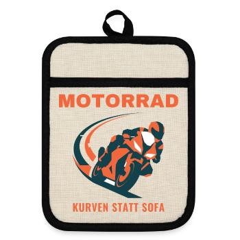 Motorrad Kurven Statt Sofa Biker Geschenk - Topflappen mit Gummirückseite - Leinen/Schwarz  - Vorne
