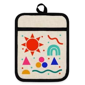 Lebendige Geometrie Sonnenfarben Muster - Topflappen mit Gummirückseite - Leinen/Schwarz  - Vorne
