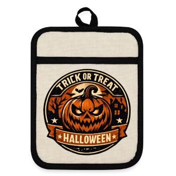 Halloween Kürbisbadge Trick or Treat - Topflappen mit Gummirückseite - Leinen/Schwarz  - Vorne