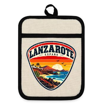 Lanzarote - Islas Canarias - Kanaren - Spanien - Topflappen mit Gummirückseite - Leinen/Schwarz  - Vorne