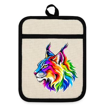 Leuchtender Regenbogen-Luchs - Topflappen mit Gummirückseite - Leinen/Schwarz  - Vorne