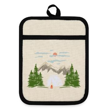 Camping Camping Mountain Theme Cadeau - Maniques avec dos en caoutchouc - lin/noir  - Devant