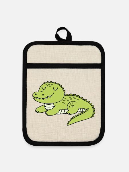 Krokodil - Topflappen mit Gummirückseite - Leinen/Schwarz