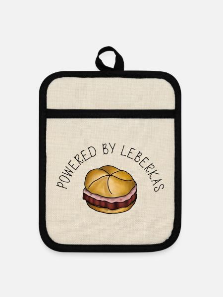 Powered by Leberkas – Leberkäse Spruch - Topflappen mit Gummirückseite - Leinen/Schwarz