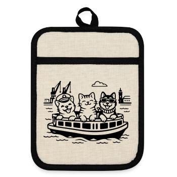 Harbour Cats Dogs Harbour Cruise Hamburg - Pot holders with rubber back - linen/black  - Front