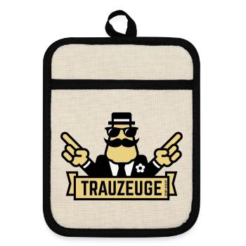 Trauzeuge Handzeichen (Polterabend / JGA / 3C) - Topflappen mit Gummirückseite - Leinen/Schwarz  - Vorne