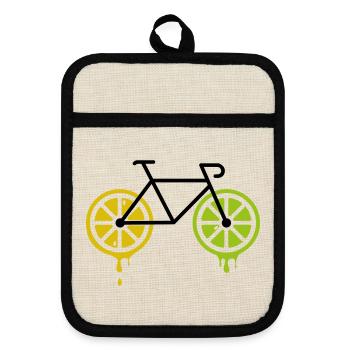 bike lemon - Pot holders with rubber back - linen/black  - Front