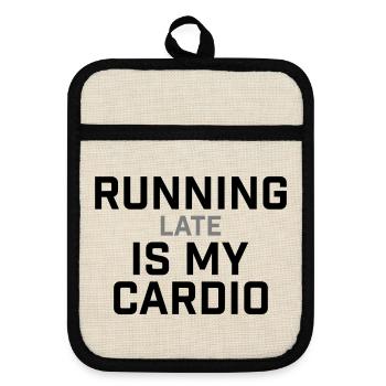 Courir en retard, c’est mon cardio qui le dit - Maniques avec dos en caoutchouc - lin/noir  - Devant