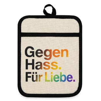 Gegen Hass Für Liebe für Frauen & Männer CSD - Topflappen mit Gummirückseite - Leinen/Schwarz  - Vorne