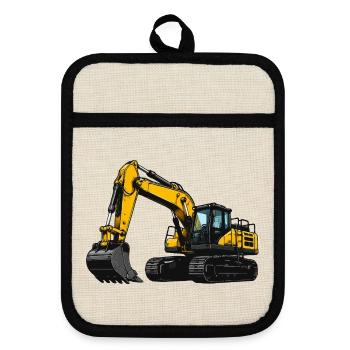 Gelbe Baumaschine Bagger - Topflappen mit Gummirückseite - Leinen/Schwarz  - Vorne