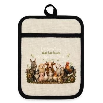 Psalm 150 Tiere Lobpreis - Topflappen mit Gummirückseite - Leinen/Schwarz  - Vorne