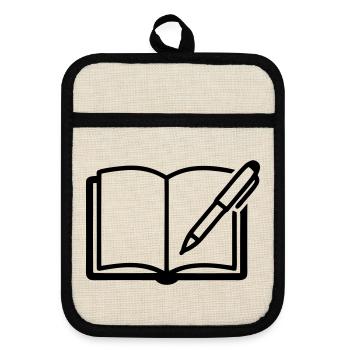 Offenes Buch Kugelschreiber Logo - Topflappen mit Gummirückseite - Leinen/Schwarz  - Vorne