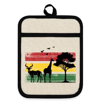Afrika Safaritour Tiere Africa Five Urlaub - Topflappen mit Gummirückseite - Leinen/Schwarz  - Vorne