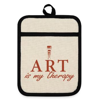 Kunst ist meine Therapie – Kreativ & Künstler - Topflappen mit Gummirückseite - Leinen/Schwarz  - Vorne