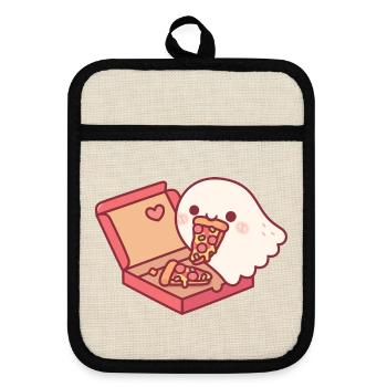 Süßer Geist liebt es, Peperoni-Pizza zu essen - Topflappen mit Gummirückseite - Leinen/Schwarz  - Vorne