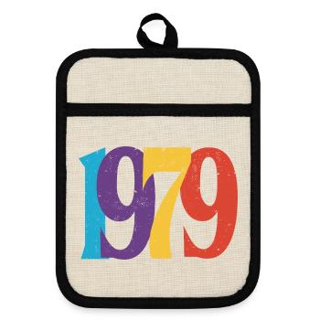Geboren 1979 Geburtstagsgeschenk Geburtstag 79 - Topflappen mit Gummirückseite - Leinen/Schwarz  - Vorne