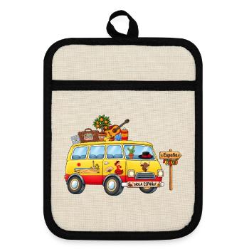 Spanien Camper Wohnmobil - Topflappen mit Gummirückseite - Leinen/Schwarz  - Vorne