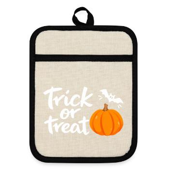 Trick or treat , Süßes oder Saures - Topflappen mit Gummirückseite - Leinen/Schwarz  - Vorne