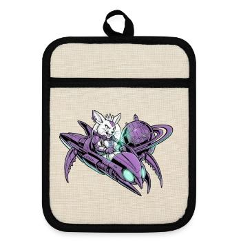 Hyperjet Bunny Punk Alien Spacepilot SciFi - Topflappen mit Gummirückseite - Leinen/Schwarz  - Vorne