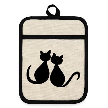 Cats love valentines cuddly cats meow - Pot holders with rubber back - linen/black  - Front